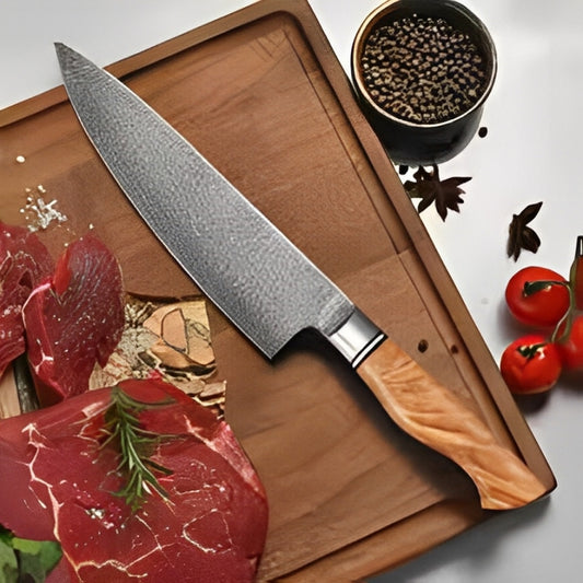 Couteau Chef Acier inox à motif damas ″ Damascus 67 Couches"